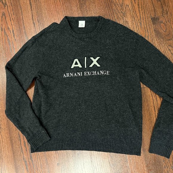 A|X Armani Exchange Pullover Crewneck Sweater with bold logo Gray - Picture 3 of 8